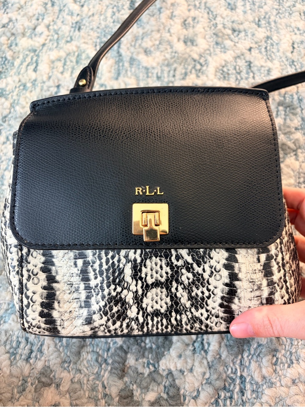 Ralph Lauren Leather Black & White Snake-Print Crossbody Bag
